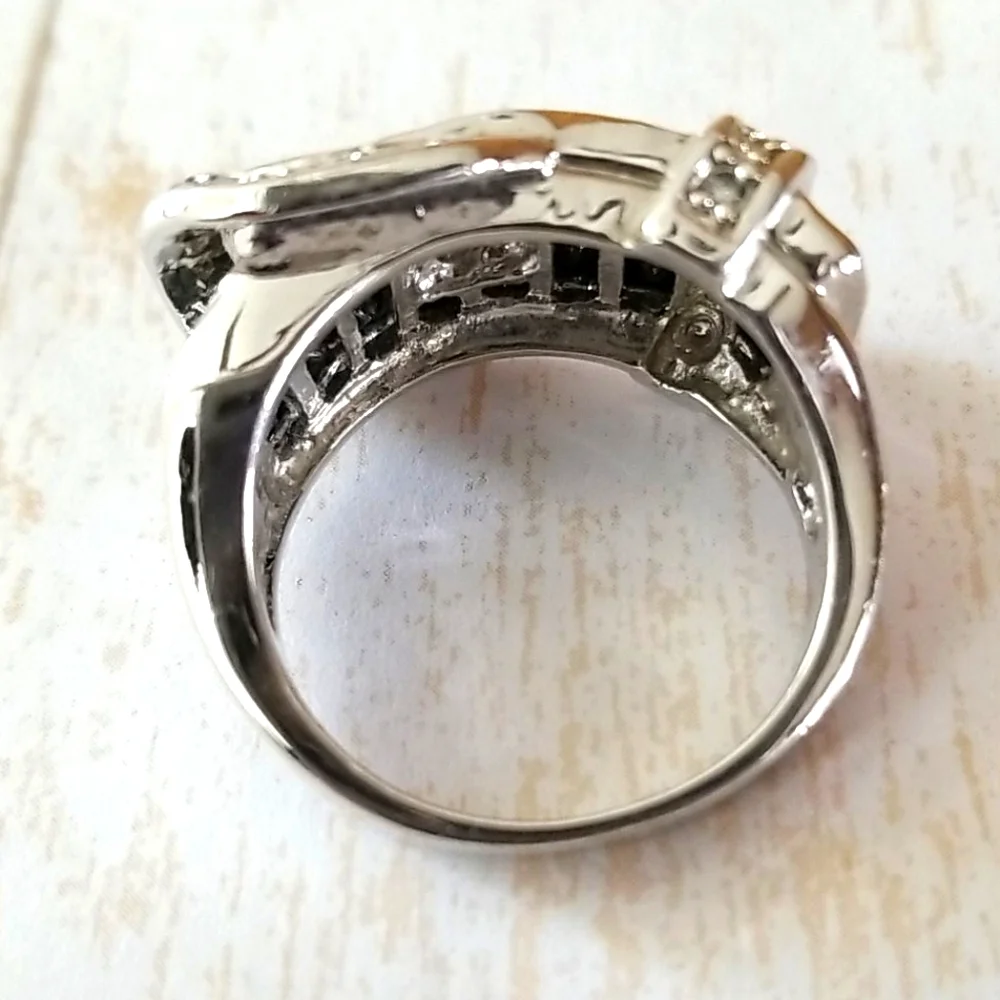 NWT Silver Tone and Black Crystal Rhinestone Belt Buckle Ring SZ 8 - Picture 7 of 16